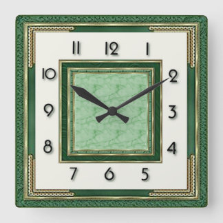 Art Deco Green Square Wall Clock