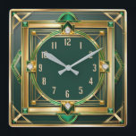 Art Deco Green Square Wall Clock<br><div class="desc">Great clock design. You will love it like others. Be free to use this design for other product you like or to customize and add your text. Follow me for more. Thank you. Have a nice day.</div>