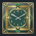 Art Deco Green Square Wall Clock<br><div class="desc">Great clock design. You will love it like others. Be free to use this design for other product you like or to customize and add your text. Follow me for more. Thank you. Have a nice day.</div>