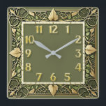 Art Deco Green  Square Wall Clock<br><div class="desc">Great clock design. You will love it like others. Be free to use this design for other product you like or to customize and add your text. Follow me for more. Thank you. Have a nice day.</div>
