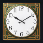 Art Deco Green Square Wall Clock<br><div class="desc">Great clock design. You will love it like others. Be free to use this design for other product you like or to customize and add your text. Follow me for more. Thank you. Have a nice day.</div>