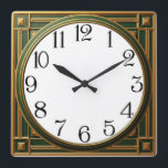 Art Deco Green Square Wall Clock<br><div class="desc">Great clock design. You will love it like others. Be free to use this design for other product you like or to customize and add your text. Follow me for more. Thank you. Have a nice day.</div>