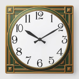 Art Deco Green Square Wall Clock