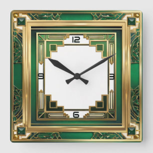 Art Deco Green Square Wall Clock