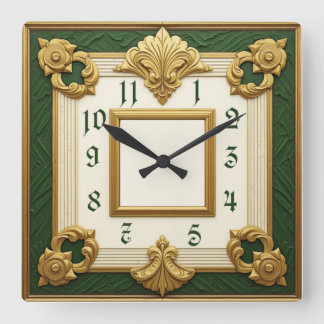 Art Deco Green Square Wall Clock