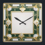 Art Deco Green Square Wall Clock<br><div class="desc">Great clock design. You will love it like others. Be free to use this design for other product you like or to customize and add your text. Follow me for more. Thank you. Have a nice day.</div>
