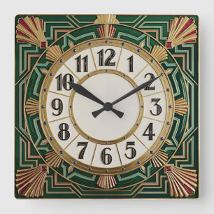 Art Deco Green Square Wall Clock