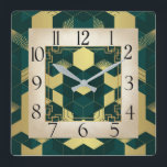 Art Deco Green Square Wall Clock<br><div class="desc">Great clock design. You will love it like others. Be free to use this design for other product you like or to customize and add your text. Follow me for more. Thank you. have a nice day.</div>