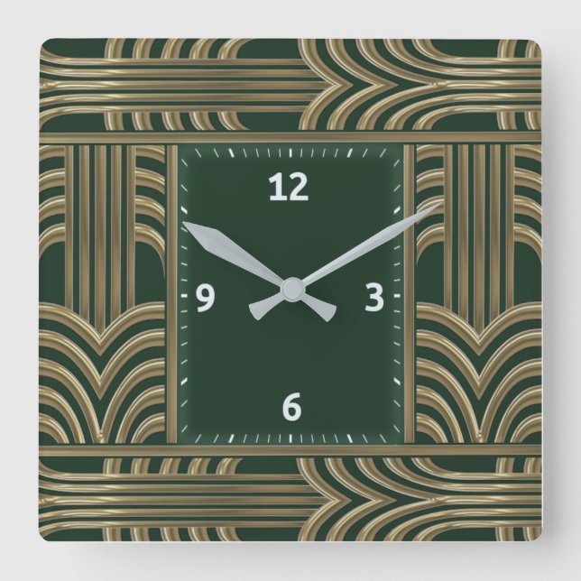 Art Deco green Square Wall Clock (Front)