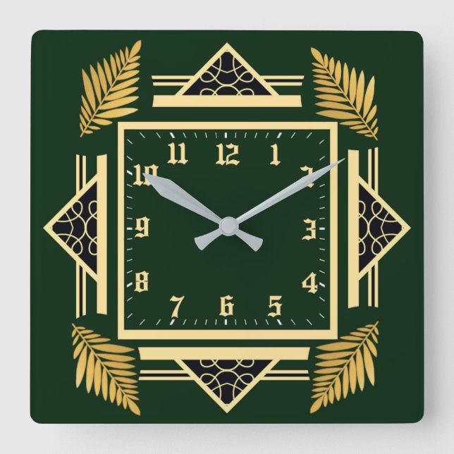 Art Deco green Square Wall Clock (Front)