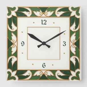 Art Deco Green Square Wall Clock