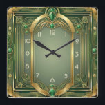 Art Deco Green Square Wall Clock<br><div class="desc">Great clock design. You will love it like others. Be free to use this design for other product you like or to customize and add your text. Follow me for more. Thank you. Have a nice day.</div>