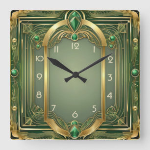 Art Deco Green Square Wall Clock