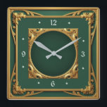 Art Deco Green Square Wall Clock<br><div class="desc">Great clock design. You will love it like others. Be free to use this design for other product you like or to customize and add your text. Follow me for more. Thank you. Have a nice day.</div>