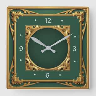 Art Deco Green Square Wall Clock