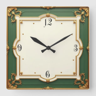 Art Deco Green Square Wall Clock