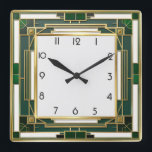 Art Deco Green Square Wall Clock<br><div class="desc">Great clock design. You will love it like others. Be free to use this design for other product you like or to customize and add your text. Follow me for more. Thank you. Have a nice day.</div>
