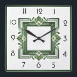 Art Deco Green Square Wall Clock<br><div class="desc">Great clock design. You will love it like others. Be free to use this design for other product you like or to customize and add your text. Follow me for more. Thank you. Have a nice day.</div>
