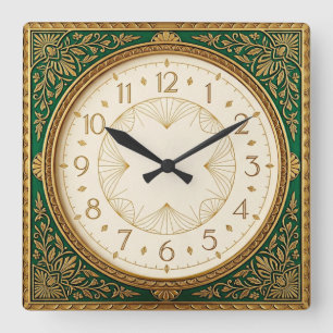 Art Deco Green Square Wall Clock