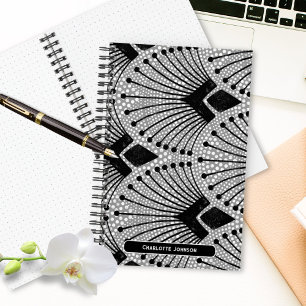 Art Deco Grey Black White Elegant Peacock Pattern Notebook