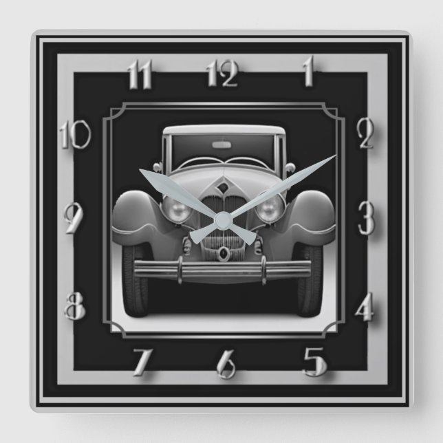 Art Deco grey car Square Wall Clock (Front)