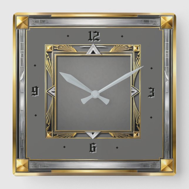 Art Deco Grey Square Wall Clock (Front)