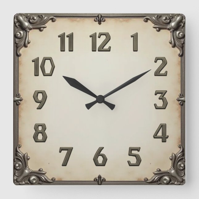 Art Deco Grey  Square Wall Clock (Front)