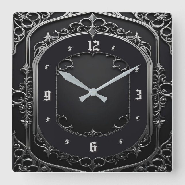 Art Deco Grey Square Wall Clock (Front)