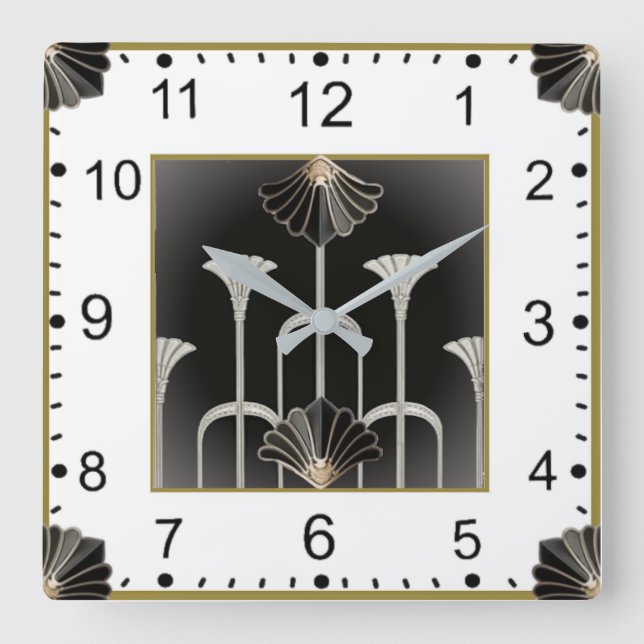 Art Deco Grey Square Wall Clock (Front)