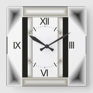 Art Deco grey Square Wall Clock