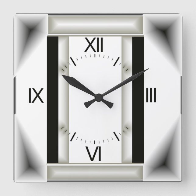 Art Deco grey Square Wall Clock (Front)