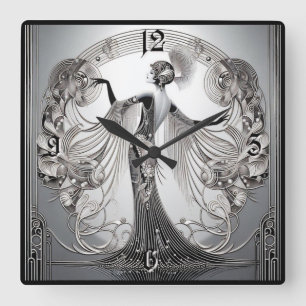 Art Deco Grey Square Wall Clock