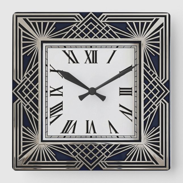 Art Deco Grey Square Wall Clock (Front)