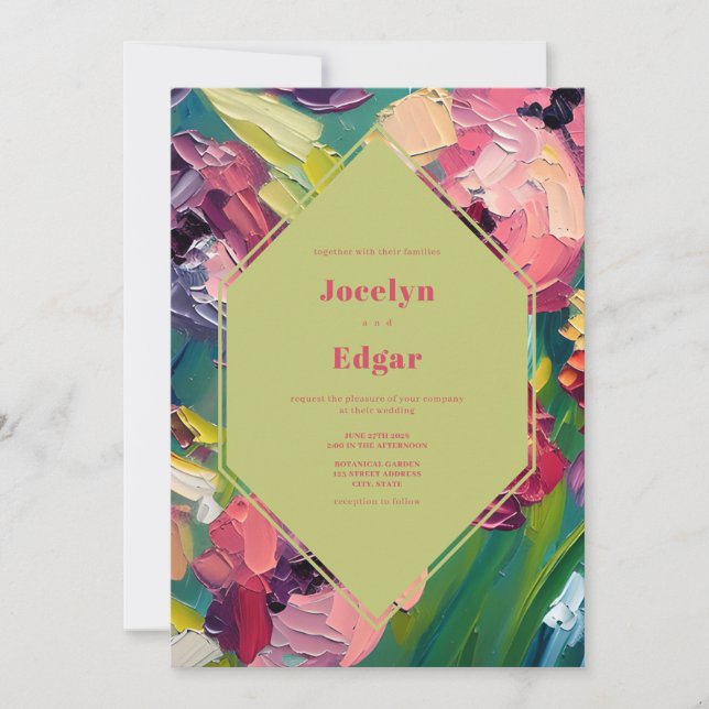 Art Deco Groovy Oil Painting Wedding Invitation (Front)