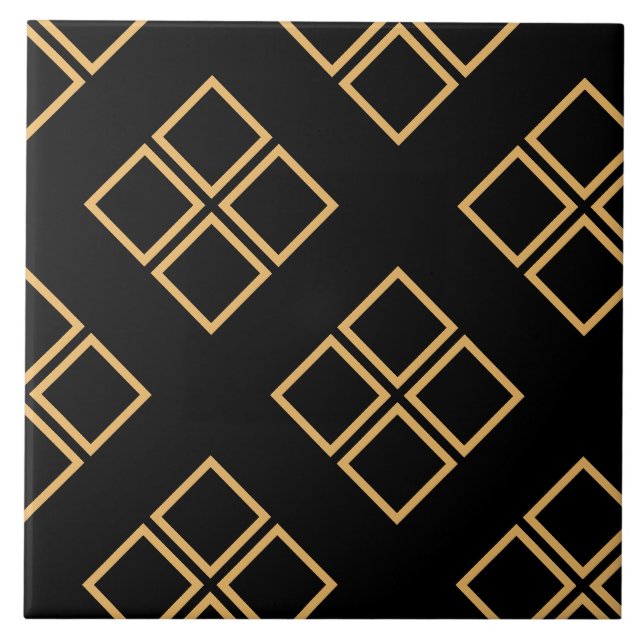 Art Deco Groups of 4 Golden Diamonds on Black  Tile (Front)