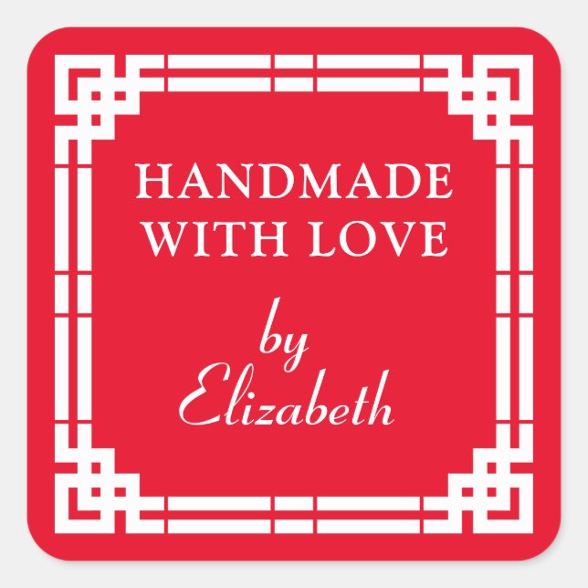 Art Deco Handmade With Love Square Sticker (Front)