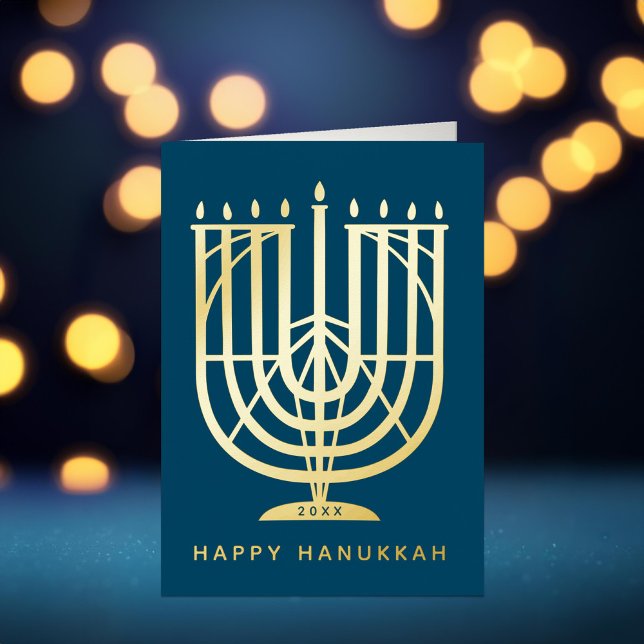 Art Deco Hanukkiah Menorah Happy Hanukkah Foil Holiday Card (Creator Uploaded)