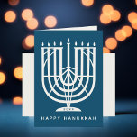 Art Deco Hanukkiah Menorah Happy Hanukkah Holiday<br><div class="desc">Wish friends and family "Happy Hanukkah" with this art deco inspired hanukkiah,  with editable colours of both the menorah and the background. Photo optional inside.</div>