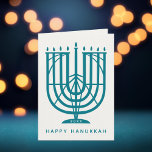 Art Deco Hanukkiah Menorah Happy Hanukkah Holiday Card<br><div class="desc">Wish friends and family "Happy Hanukkah" with this art deco inspired hanukkiah,  with editable colours of both the menorah and the background. Photo optional inside.</div>