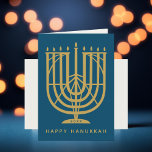 Art Deco Hanukkiah Menorah Happy Hanukkah Holiday Card<br><div class="desc">Wish friends and family "Happy Hanukkah" with this art deco inspired hanukkiah,  with editable colours of both the menorah and the background. Photo optional inside.</div>