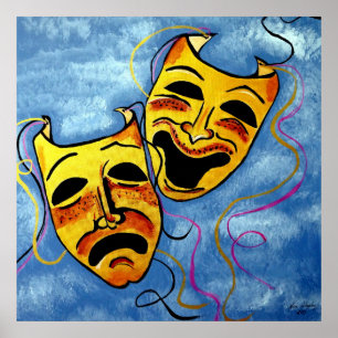 ART DECO   HAPPY AND SAD POSTER