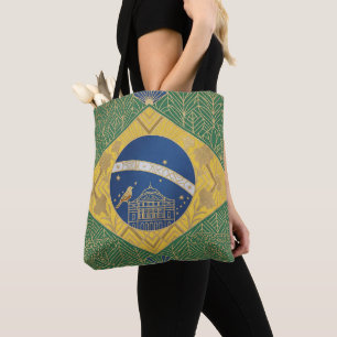 Art Deco Heritage Flag Brazil Custom Name Tote Bag