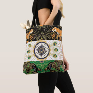 Art Deco Heritage Flag India Custom Name Tote Bag