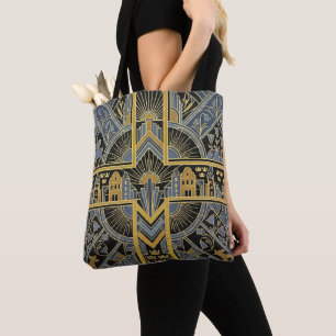 Art Deco Heritage Flag   Sweden Custom Name Tote Bag