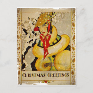 Art Deco Holiday Greeting Postcard