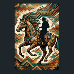Art Deco Horse and Rider Poster - Geometric Wester<br><div class="desc">Capture the untamed spirit of the frontier with this "Geometric Rider" Art Deco poster. This stunning artwork features a noble horse and its silhouetted rider mid-stride, surrounded by an intricate explosion of tribal zigzags and angular geometric patterns. The sophisticated palette of deep teal, weathered bronze, and earthy terracotta creates a...</div>