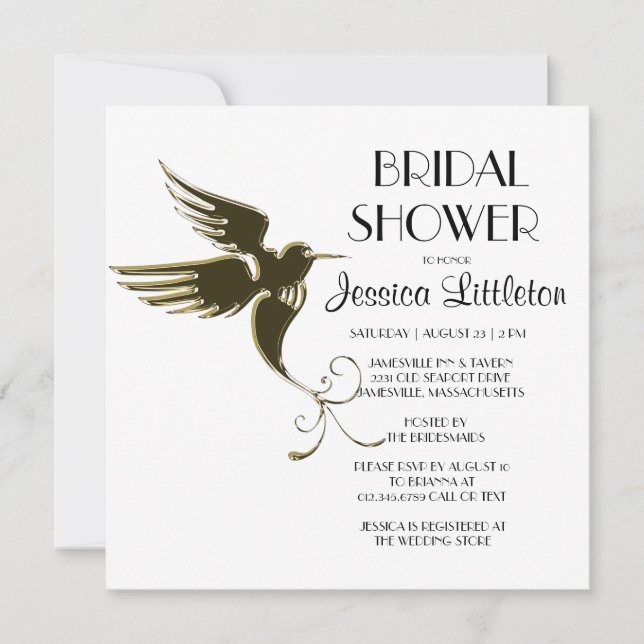 Art Deco Hummingbird Bridal Shower Invitations (Front)
