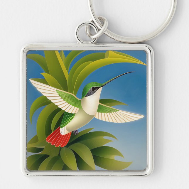 Art Deco Hummingbird Keychain (Front)