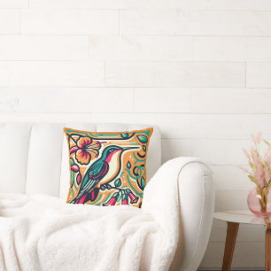 Art Deco Hummingbird Throw Pillow