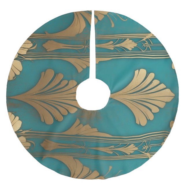 Art Deco In Blue And Gold Brushed Polyester Tree Skirt (Front)
